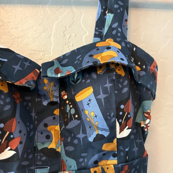 Eva Rose Mushrooms and Potions Fold-Over fit flare rockabilly swing Dress small - Picture 6 of 16